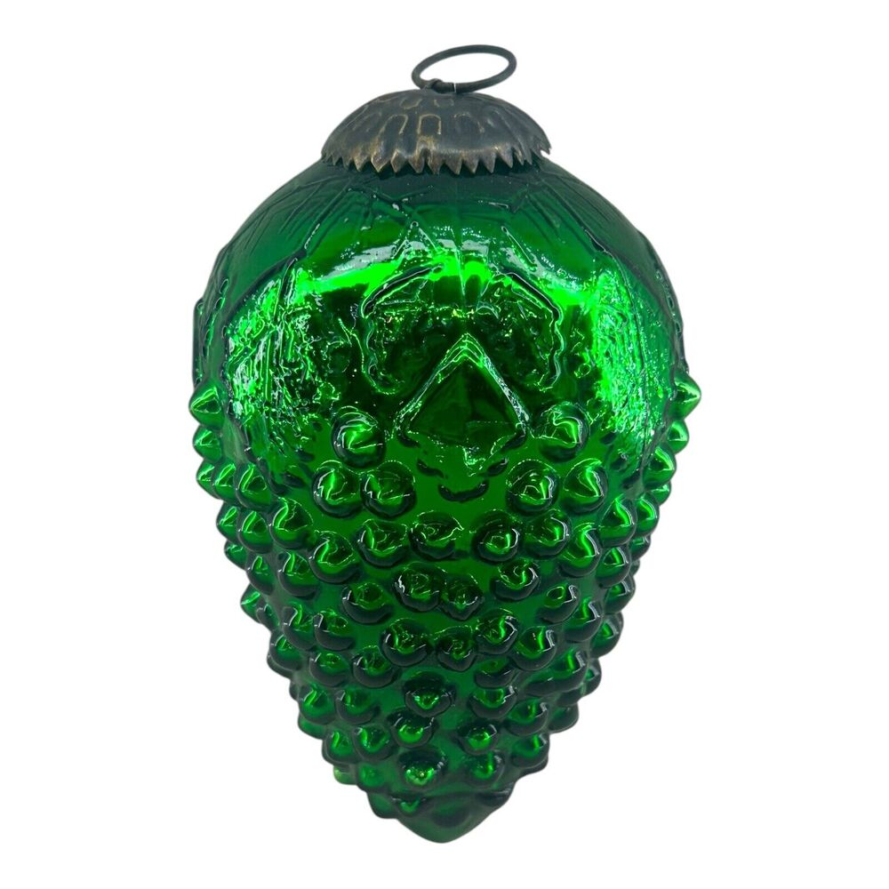 6" Green Mercury Glass Grape Cluster Pine Cone Heavy Christmas Ornament Vintage